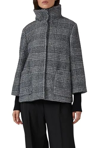s.Oliver BLACK LABEL Outdoorjacke Damen, grau-schwarz kariert - Funktionsjacke mit hochschließendem Kragen, lässig geschnitten und ideal für aktive Frauen, die auch im Freien stilvoll bleiben möchten.