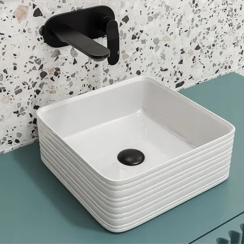 Elegant Keramik Waschbecken Aufsatzwaschbecken Gerilltes 39 x 39 cm Modern
