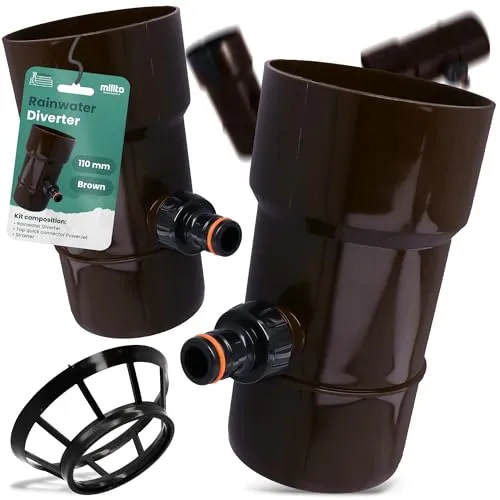 Millto™ Regensammler Dachrinnenablauf Regentonne DN Ø110 mm 1 AG Schwarz | Wasserfänger Wassersammler Regenwasser Fallrohr Regenwassersammler Anschluss für Schnellkupplung 3/4 PowerJet