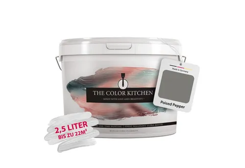 A.S. Création DD125536 The Color Kitchen Poised Pepper 2,5l Grau Matt - Innenfarbe mit intensiver Farbkraft, lösungsmittelfrei und matt. Ideal für kreative Raumgestaltungen – oft genügt ein Anstrich für perfekte Ergebnisse!