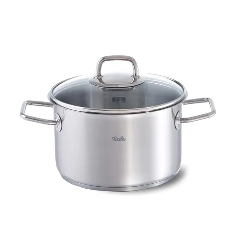 Fissler Viseo Edelstahl-Topf 3,6 L - Induktions-Kochtopf mit Glas-Deckel - Kochtopf aus robustem Edelstahl mit Innenskalierung und Schüttrand, ideal für energiesparendes Sichtkochen und für alle Herdarten, inklusive Induktion.