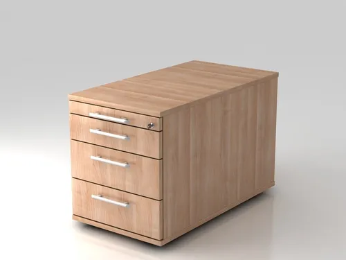 Rollcontainer Nussbaumdekor mit 3 Schubladen - Büroschränke mit Hängeregistratur und Vollauszug für optimale Ordnung und Platzersparnis im Büro