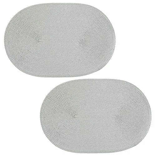 Platzset 2er Set Silbergrau oval ca. 45x30 cm Platzdeckchen Tischset geflochtene Optik