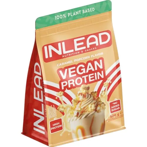 Inlead Vegan Protein Caramel Popcorn 500 g - Leckeres pflanzliches Proteinpulver im praktischen 500 g Beutel, ideal für eine proteinreiche Ernährung und vielseitig einsetzbar in Shakes oder Backwaren.