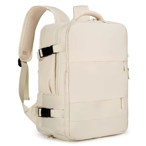 smallrun Reise-Rucksack mit Flugzeugkabine, 40 x 20 x 25 cm, für Ryanair, Reisekoffer, Kabinenrucksack, 20 l, mit Ladeloch und Tasche, beige, M