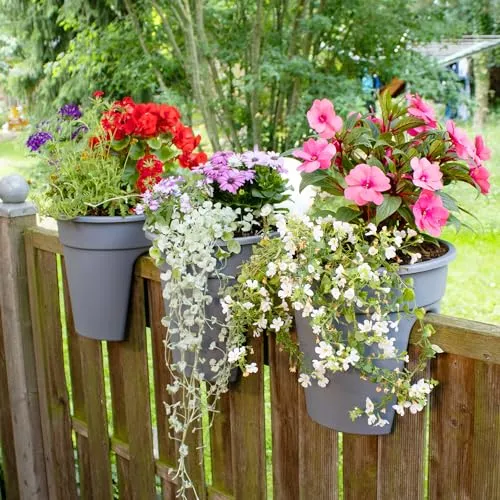 NYVI Blumenkasten mit Halterung Flowerclip für Geländer 3er Set Grau
