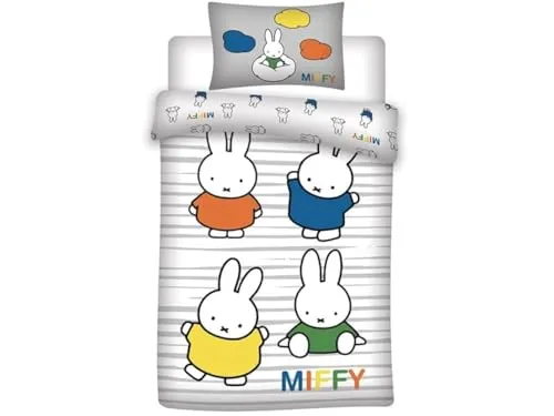 Miffy Bettwäsche für Babybetten 100 x 135 cm - Bettwäschegarnitur für Unisex-Babys, aus 100% Baumwolle, pflegeleicht bei 40° C, mit Öko-Tex Standard für gesunden Schlaf.