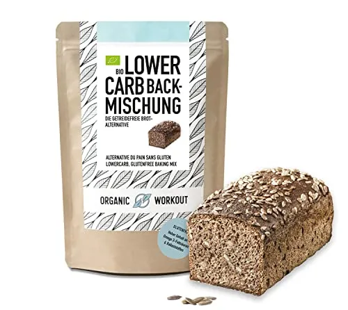 LOWER-CARB-BROTBACKMISCHUNG 350g – Bio, vegan, glutenfrei, Eiweiss-Brot-Alternative, Lebensmittel ohne Getreide, ohne Milch, keto, Organic Workout