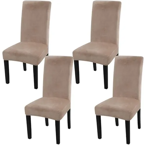 Fuloon Stuhlhussen Samt, Universal Stuhlüberzug 4er Set Stretch Stuhlbezug Protector Cover, Abnehmbar Waschbar Chair Cover für Hotel, Esszimmer, Zeremonie, Bankett Hochzeit Party,Grau