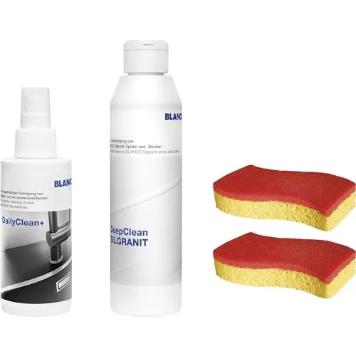 Produktbild BLANCO DeepClean SILGRANIT Cleaning Set | Reinigungsmittel & Pflegemittel für Granitspülen | All-in-one-Reinigungsset (DailyClean+DeepClean SILGRANIT+SpontexSchwamm) | Profireiniger