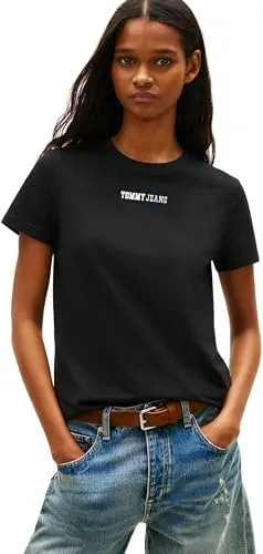 Tommy Jeans Damen Tjw Reg Essential Logo 2 Tee EXT Dw0Dw21842 S/S T-Shirt, Schwarz (Black), L