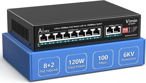 10-Port PoE-Switch mit 8 PoE-Ports, VIMIN 8-Port Unmanaged 10/100Mbps Netzwerk