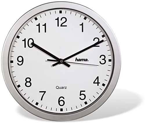 Hama CWA100 Wanduhr (AA Mignon, Silber, weiß, Kunststoff, Glas, 40 mm, 520 g)