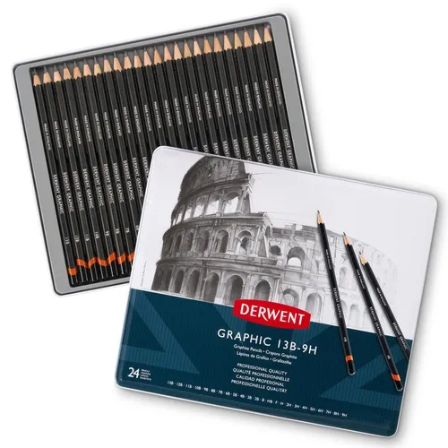 Graphic Pencils 24 Tin - 24 hochwertige Graphit-Bleistifte in einer praktischen Dose. Ideal für Skizzen und Illustrationen, mit exzellenter Lichtbeständigkeit und komfortablem Griff.