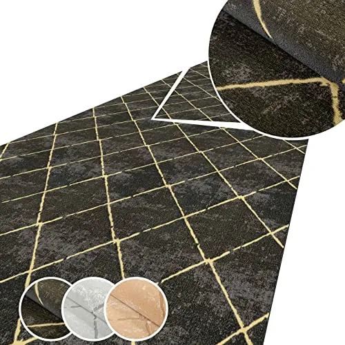 ANRO Teppich Läufer Küchenteppich Küchenläufer Flur Läufer Küche rutschfest anpassbar Weich Velours Schwarz 220x120cm