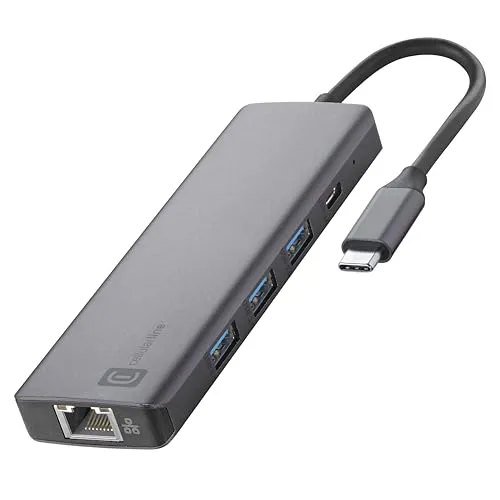 Cellularline Hub Pro - USB Type-C Adapter mit 9 Anschlüssen - Hubs - Vielseitiger USB Type-C Adapter mit 9 Anschlüssen, einschließlich HDMI und LAN, ideal für schnelle Datenübertragung und 4K Bildqualität.