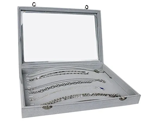 Schaukasten Schmuckkasten Schmucklade Schmuckdisplay Glasdeckel grau (für lange Ketten)
