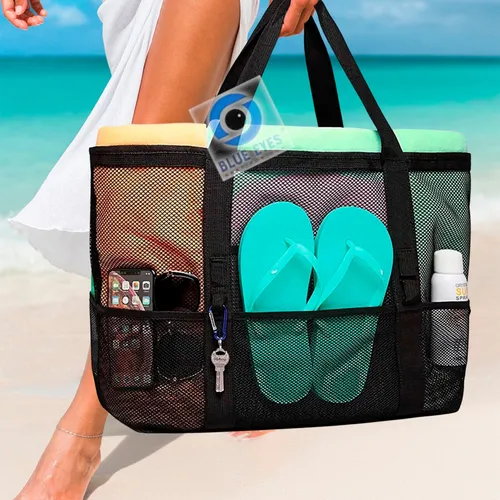 Strandtasche Familie mit Reißverschluss Faltbare Damen Kosmetiktasche Beach Bag