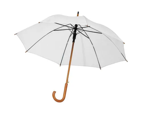 Easy Gifts Stockregenschirm Automatik-Regenschirm mit Holzgriff / Farbe: weiß