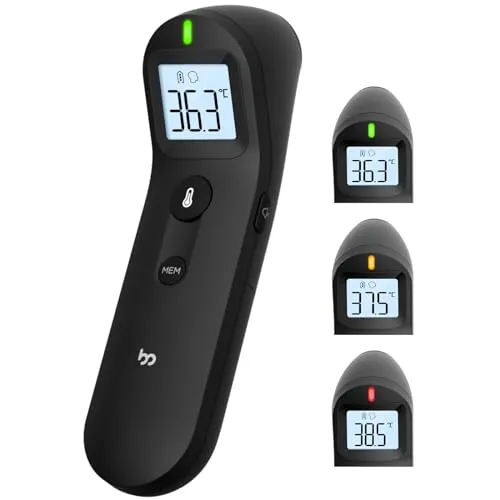 Fieberthermometer Kontaktlos für Baby und Erwachsene, Digitales Stirnthermometer Infrarot-thermometer mit Sofortiger, Genauer Ablesung, Fieberalarm,schwarz