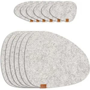 Miqio Platzset waschbar, aus Filz, hellgrau, 40 x 32 cm, mit Untersetzer, 12-teilig