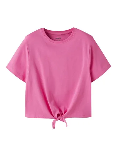 Name It Kurzarmshirt NKFVAYA SS LOOSE TOP NOOS Baumwolle, Schleifen-Detail am Saum