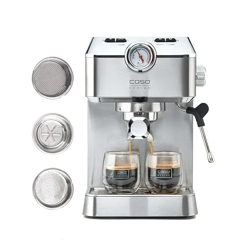 Caso Espresso Gourmet - Hochwertige Edelstahl-Siebträgermaschine mit 19 bar Ulka-Pumpe und Milchaufschäumer für perfekten Kaffeegenuss