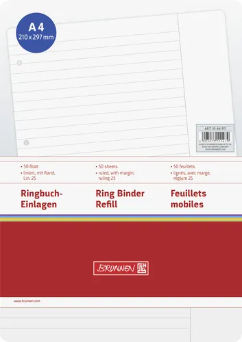 Ringbucheinlage A4 Lin25 50Bl - 50 Blatt liniert, hochwertiges 70g Schreibpapier für optimale Schreibqualität