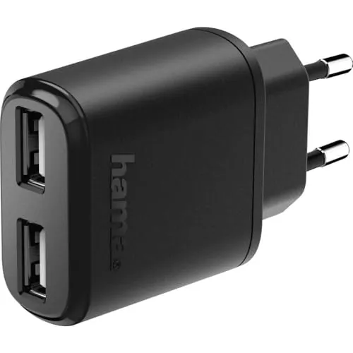 HAMA Ladegerät 2-fach USB 2.4 A schwarz (00173623) - Praktisches Ladegerät mit 2 USB-Anschlüssen, ideal für gleichzeitiges Laden von Geräten. Kompakt und leistungsstark für den täglichen Einsatz.