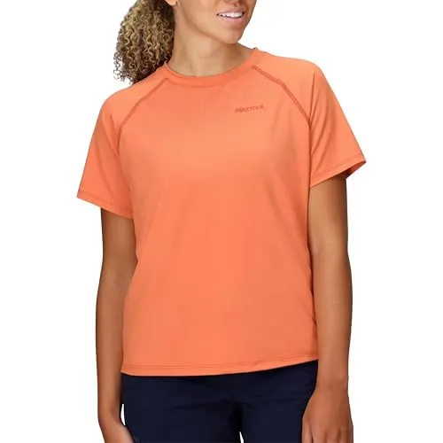 Marmot Damen Windridge T-Shirt - Größe S, orange - T-Shirts Funktion: Atmungsaktives und vielseitig einsetzbares Shirt für Bergsportabenteuer, ideal für jede Jahreszeit.