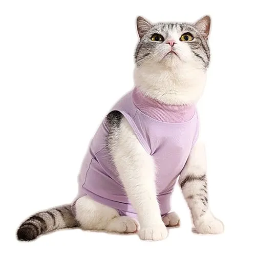 Eyeleaf Body Katze nach der Operation, Sterilisation, Katzen-Strampler nach Operationen, für Bauchwunden oder Hautkrankheiten, um das Lecken von Wunden zu verhindern (Lila, L)