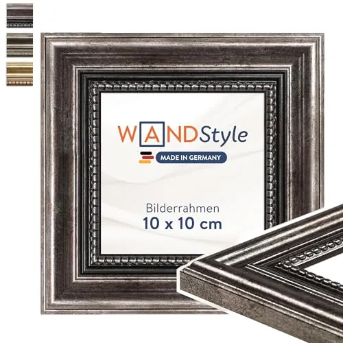 WANDStyle Bilderrahmen 10x10 Vintage, Bilderrahmen Metall-Optik Holz, hochwertiger Holzbilderrahmen Antik, Posterrahmen zum Aufhängen und Aufstellen, Rahmen 10x10 cm, Fotorahmen H450 - Made in Germany