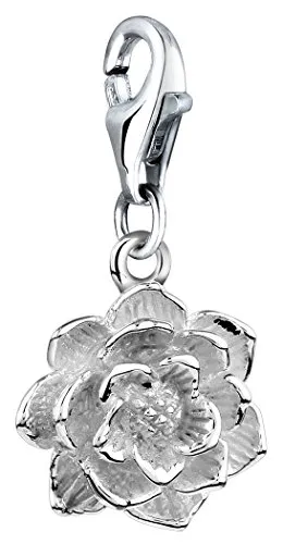 Nenalina Lotus-Blüte Charm Anhänger aus 925 Sterling Silber - Clasp Charms für Damen, hochwertiger Karabiner Charm mit Lotus-Blüte Motiv, perfekt kombinierbar für Bettelarmbänder und als Geschenkidee für besondere Anlässe.