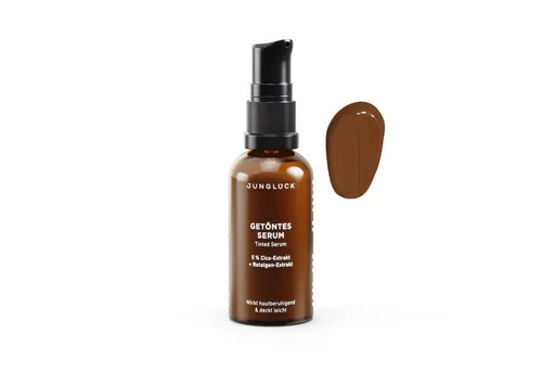 JUNGLÜCK Getöntes Serum - Getönte Tagescreme mit leicht deckendem Effekt, vereint Pflege und Make-up für einen natürlichen Look. Lindert Rötungen und spendet Feuchtigkeit dank Cica-Extrakt und Hyaluronsäure.