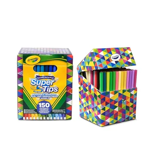 CRAYOLA Super Tips - 150 Marker für Erwachsene, 150 verschiedene Farbtöne, Konische Spitze, Ideal zum Beschriften und Ausmalen, Abwaschbar, für Schule und Lehrer, 58-5152