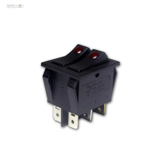 Doppel-Wippschalter 1-polig rot beleuchtet 230V - Praktischer Wippenschalter mit roter Beleuchtung für optimale Sichtbarkeit, ideal für den Elektrobedarf und vielseitig einsetzbar.
