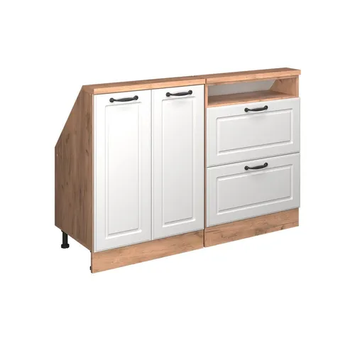 Vicco Unterschrank R-Line 120 cm, Weiß Landhaus/Goldkraft Eiche, 2er Set - Unterschrank für Dachschrägen, ideal zur optimalen Raumnutzung in der Küche – stylisch und funktional mit höhenverstellbaren Füßen für einen sicheren Stand.