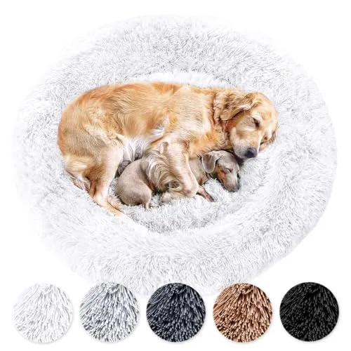Wahre Tierliebe Hundebett Donut - Das Original - waschbar [XXS, 50cm, weiß] Hundekissen, Hundekorb, Flauschiges Hundebett für große, mittelgroße & kleine Hunde