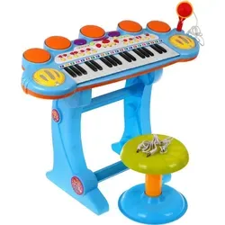 Kinder-Keyboard-Musik-Set Snare Drum Mikrofon Lichter 3 Oktaven Blau