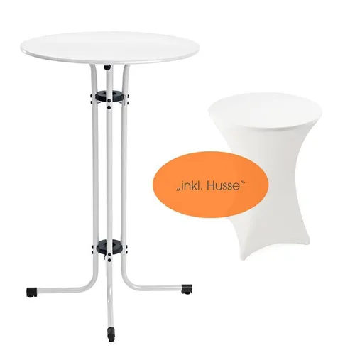 Stehtisch Bistrotisch Metall Garten Tisch Ø 70 cm Bartisch Weiß inkl. Husse
