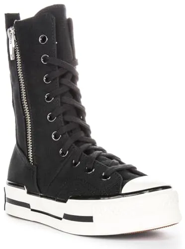 CONVERSE CHUCK 70 PLUS XHI Schwarz - Halbschuhe mit praktischem seitlichen Reißverschluss und traditioneller Schnürung, für optimalen Komfort und Stil. Ideal für jeden Anlass mit langlebigem Textilobermaterial und trendiger gummierter Plattformsohle.