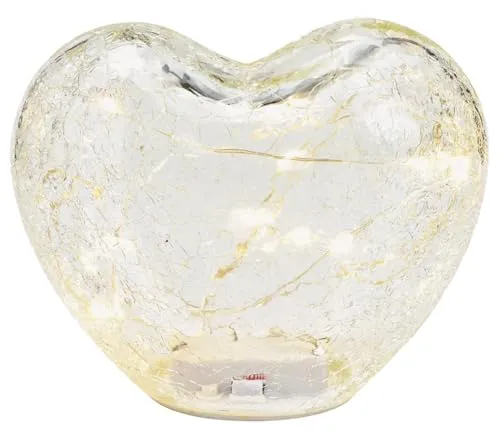 G. Wurm Dekoleuchte Herz Glas Transparent, Herz Lampe mit LED Lichterkette, Dekolampe, Tischleuchte, Herzlampe