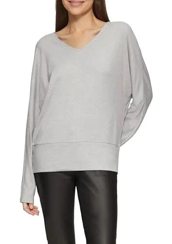 s.Oliver Langarmshirt mit Fledermausärmeln - Damen Tops, in weicher Jersey-Qualität mit meliertem Muster und V-Ausschnitt, bietet eine entspannte Passform für hohen Tragekomfort.