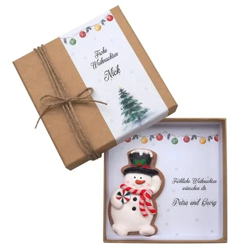 ZauberDeko Geldgeschenk Verpackung Kraft Weihnachten Elch Weihnachtsmann Schneemann 14cm Personalisierbar, Modell:Schneemann