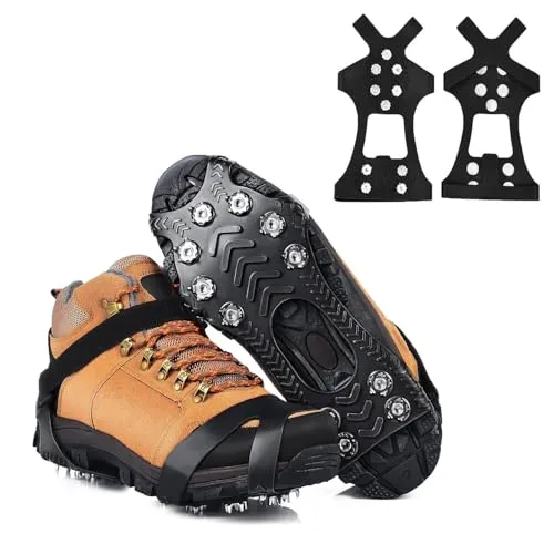 Wxinsheng Steigeisen für Bergschuhe,1 Paar Anti Rutsch Schuhspikes,Schuhspikes mit 10 Edelstahl Zähne Steigeisen für Wanderschuhe,Geeignet für Den Stiefell Winter Outdoor Sports Klettern