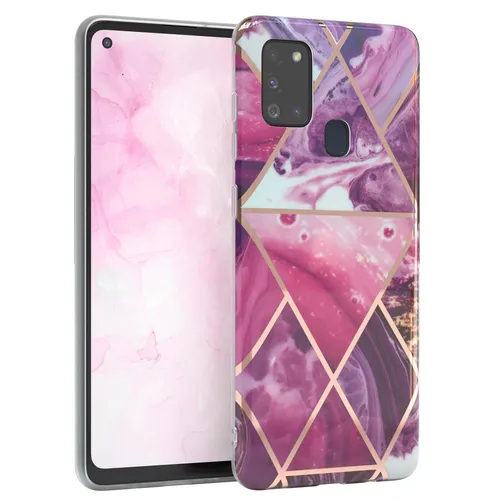 Für Samsung Galaxy A21s IMD Schutzhülle TPU Handy Hülle Geometrie Marmor Beere