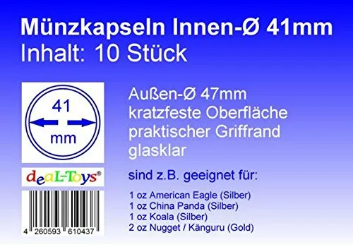 deaL-Toys® 10 Münzkapseln 41mm, geeignet für 1 oz American Eagle (Silber), 1 oz China Panda (Silber)