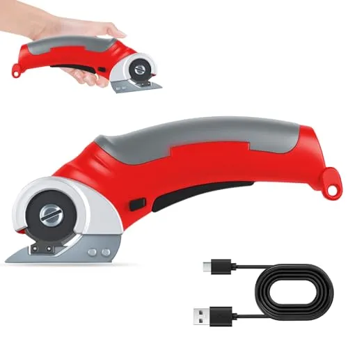 Kartonschneider Elektrisch, 2000 Mah Elektrische Schere, 4,2 V Elektrischer Schere Mit Sicherheitsschalter, Für Stoffe Teppiche Leder(Rot)