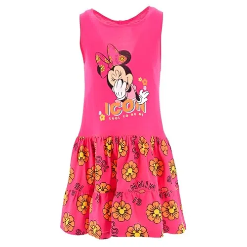 Disney Minnie Maus Mädchen Sommerkleid (Gr. 98–128) – Ärmel- & Nahtloses T-Shirt-Kleid mit Blumen-Print – 100% Baumwolle, Farbe: Rosa, Bekleidungsgröße: 104