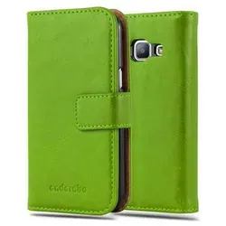 Cadorabo Hülle für Samsung Galaxy J1 2015 Schutzhülle in Grün Handyhülle Book Tasche Case Etui Luxury